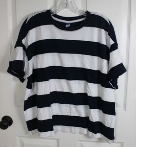 Old Navy Women‎ XL Blue White Striped T Shirt Casual Cotton Crew Neck